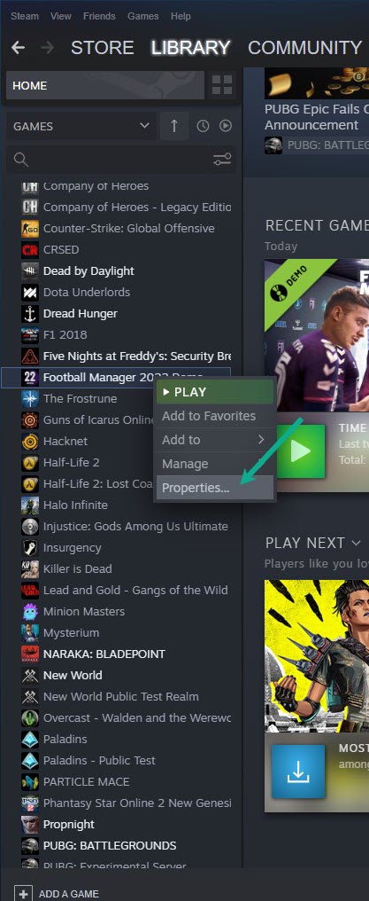 Find Football Manager 2022 then right click it then click Properties