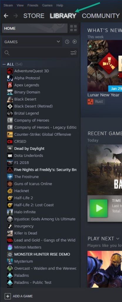 Click on Steam Library tab