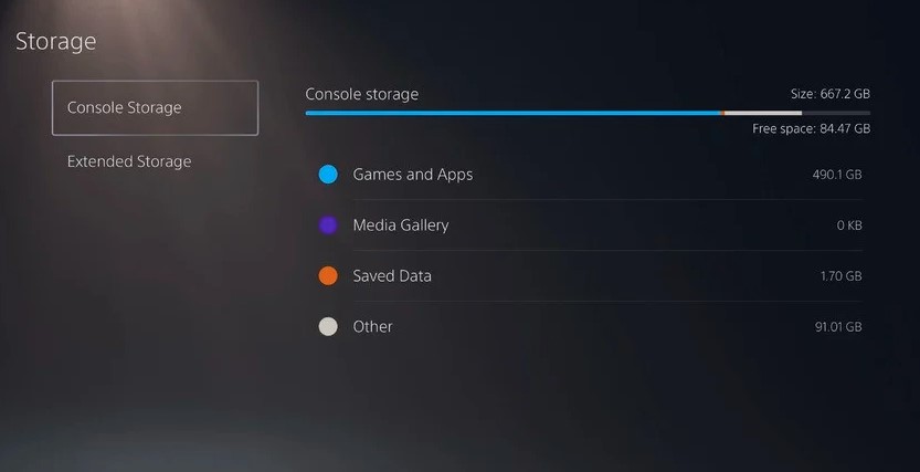 PS5 Console Storage