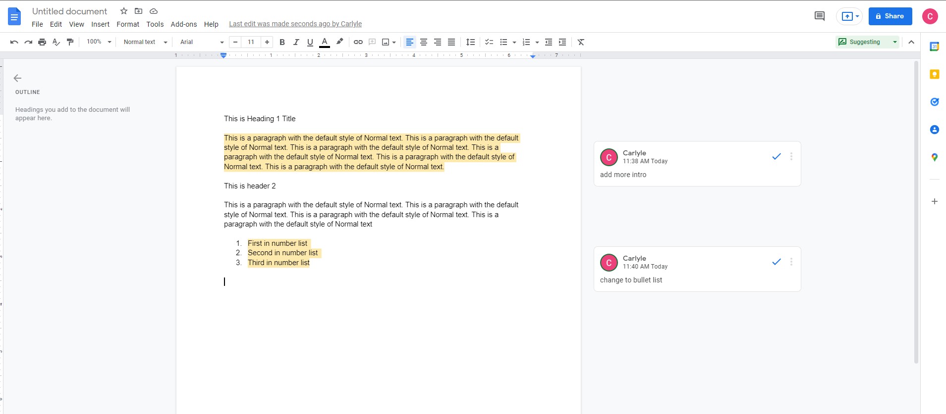 Step 2: Create a new Google Docs document and add comments or open one that already has comments. You can do this by going in the Google Docs.