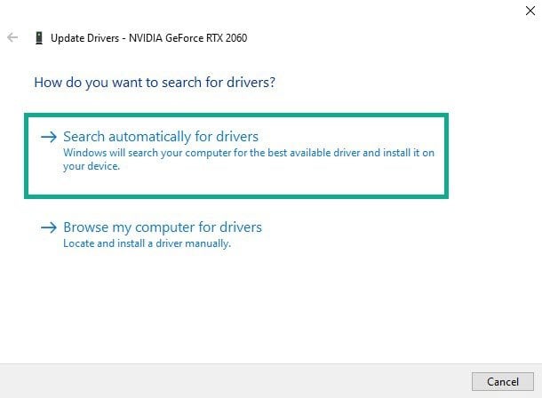 Choose Search automatically for drivers to automatically download drivers