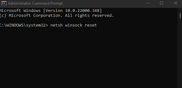 CMD netsh winsock reset