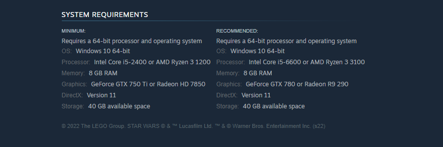 Check the game PC hardware requirements