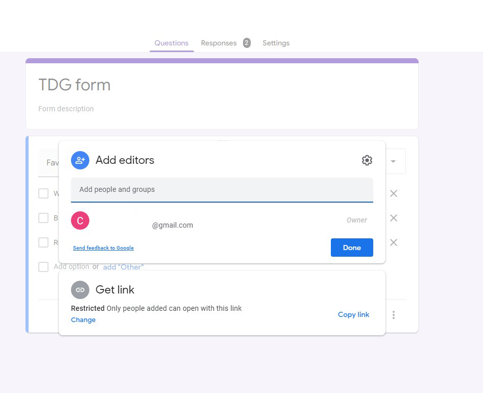 Step 4: Add the editors that can edit google products such as google forms