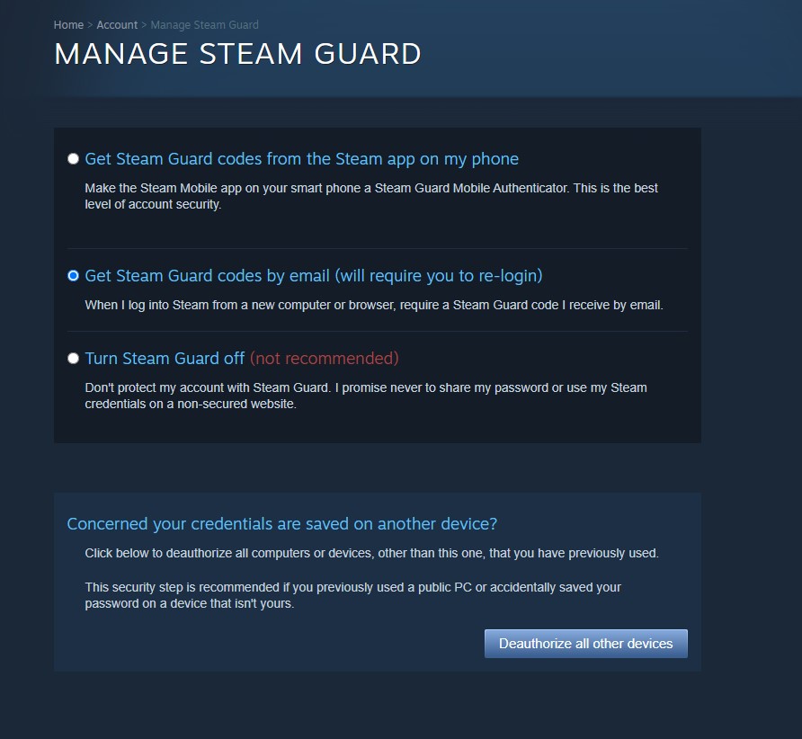 On the Steam guard window, there will be two option