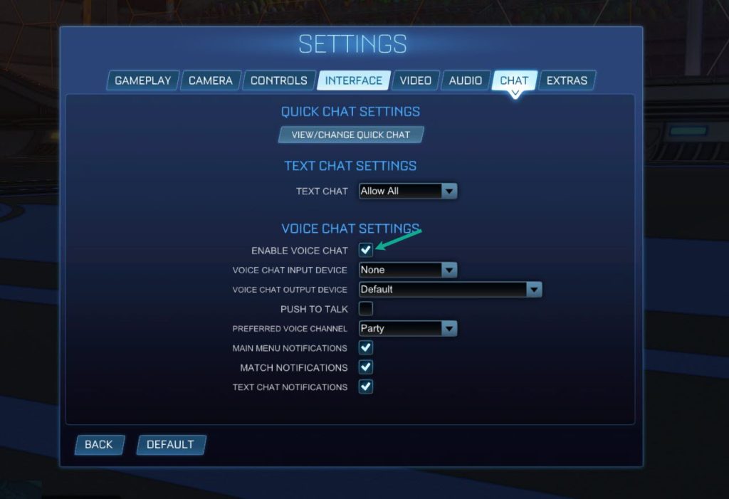On the Voice chat settings enable voice chat