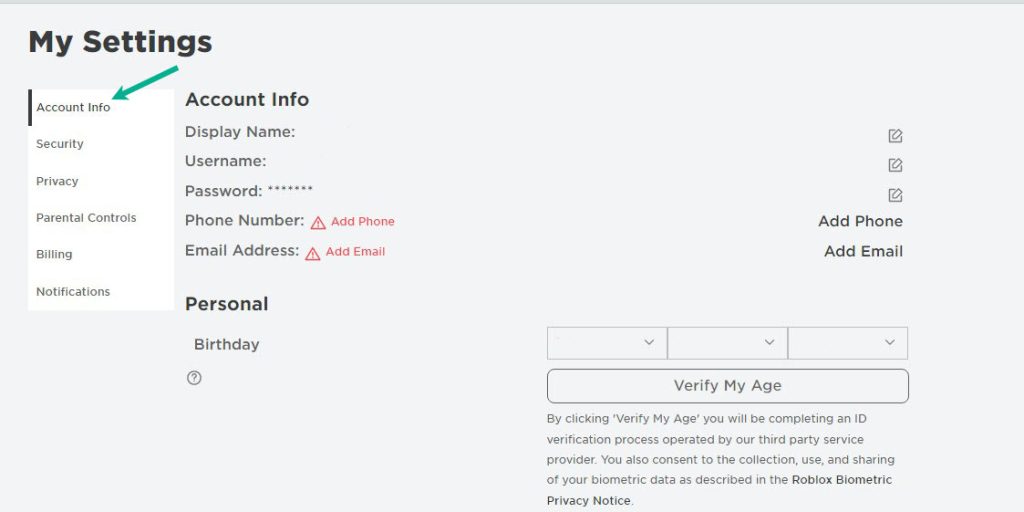 Step 3: On the account settings, select the Account info tab.