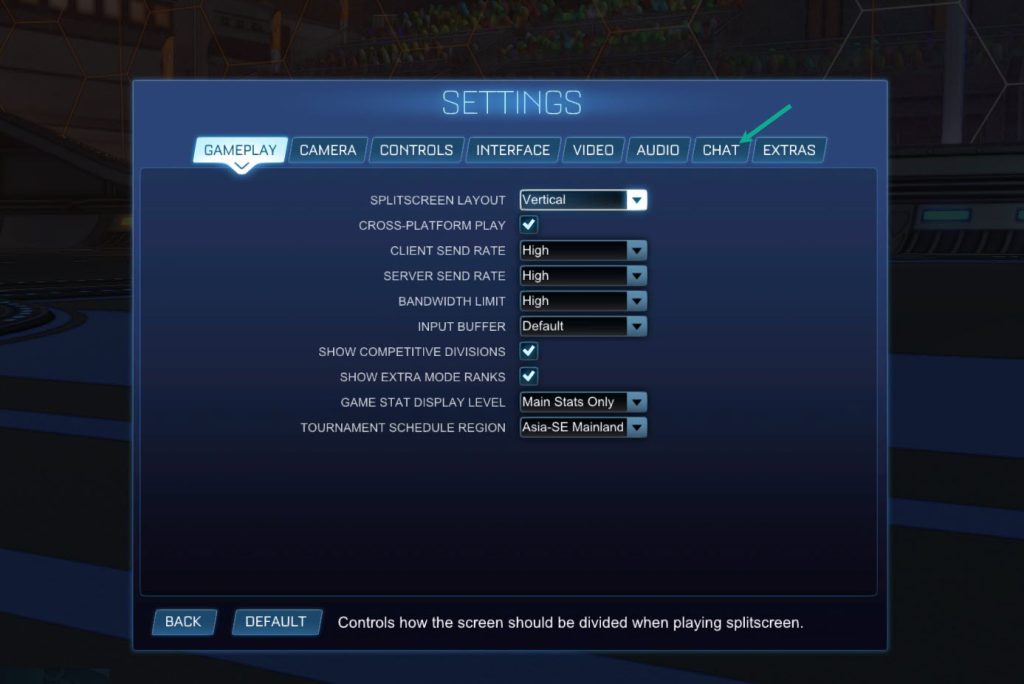 Step 2: On the settings menu, click chat.