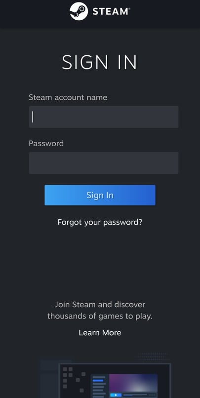 Open the Steam application on your smartphone then log in with your steam account