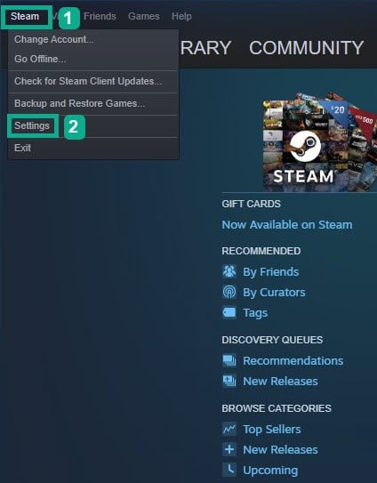 Select Steam Settings