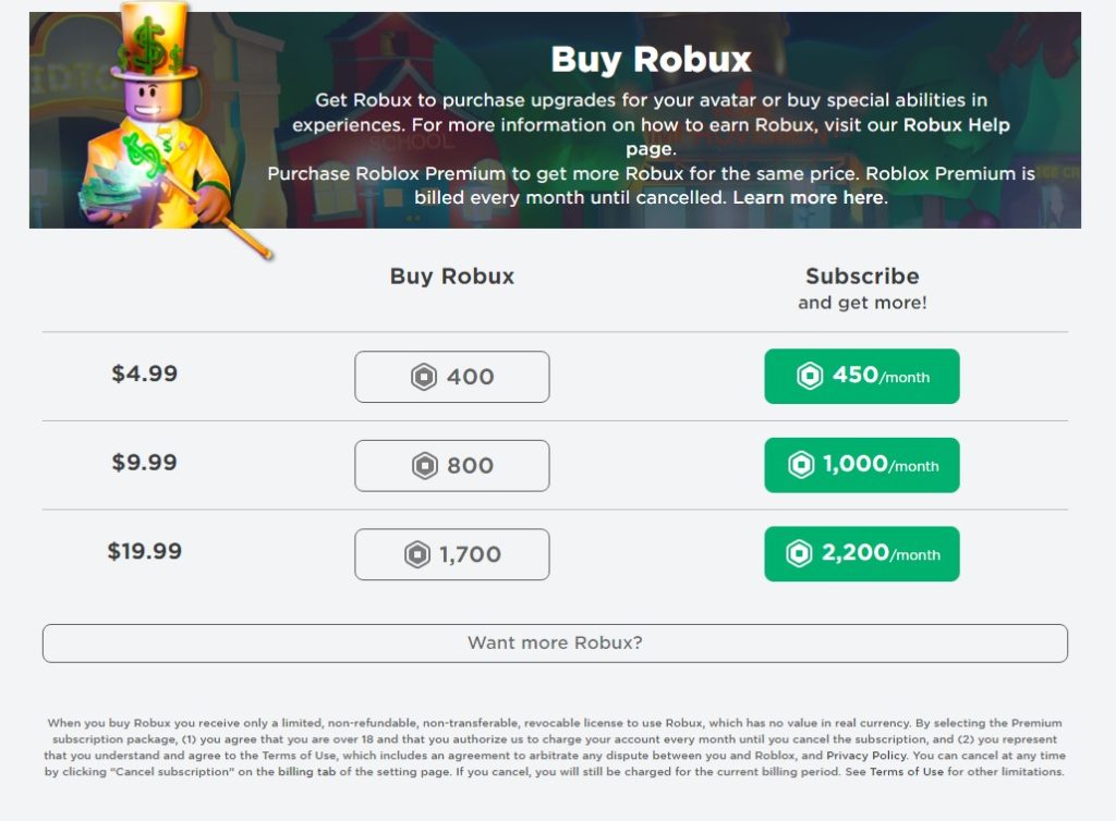 Select the Robux currency you are going to buy