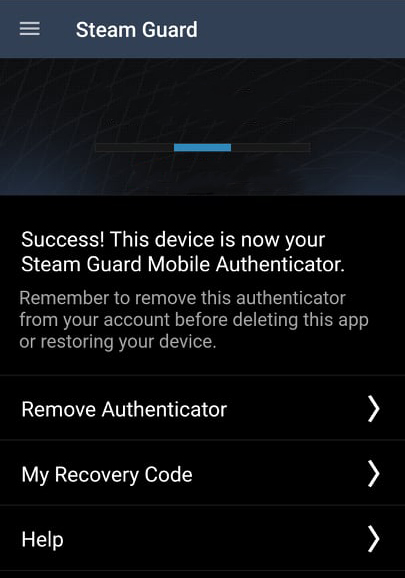 You have successfully added two factor authentication using the Steam app installed