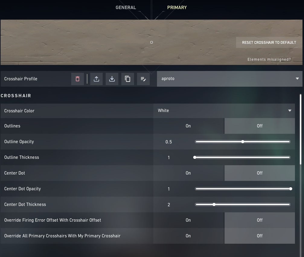 10.) Aproto crosshair settings