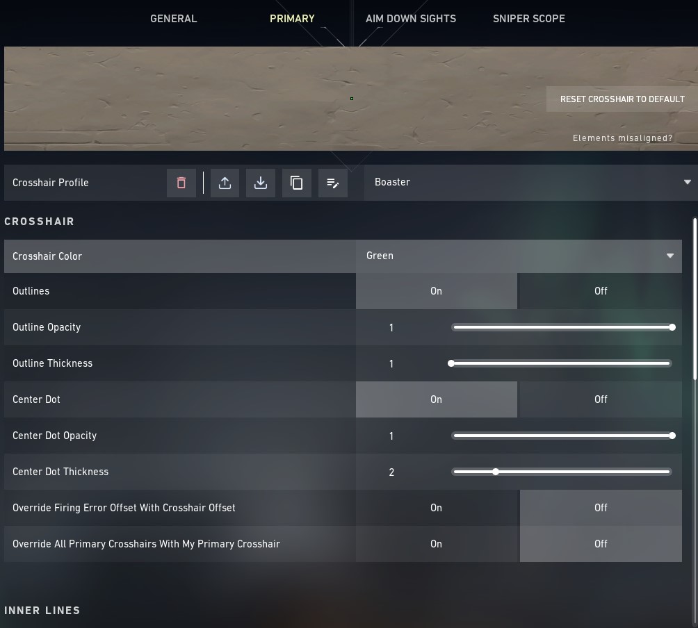 2.) Boaster crosshair settings