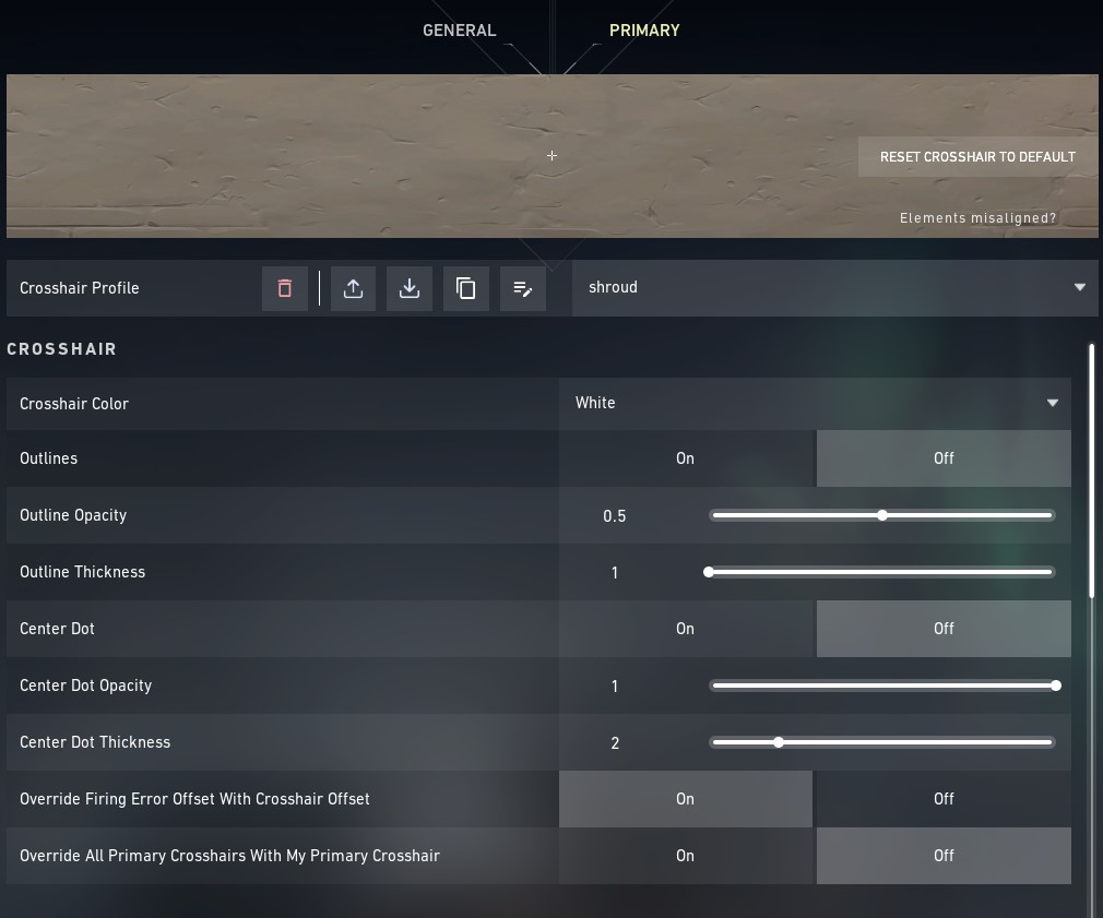 9.) Shroud crosshair settings