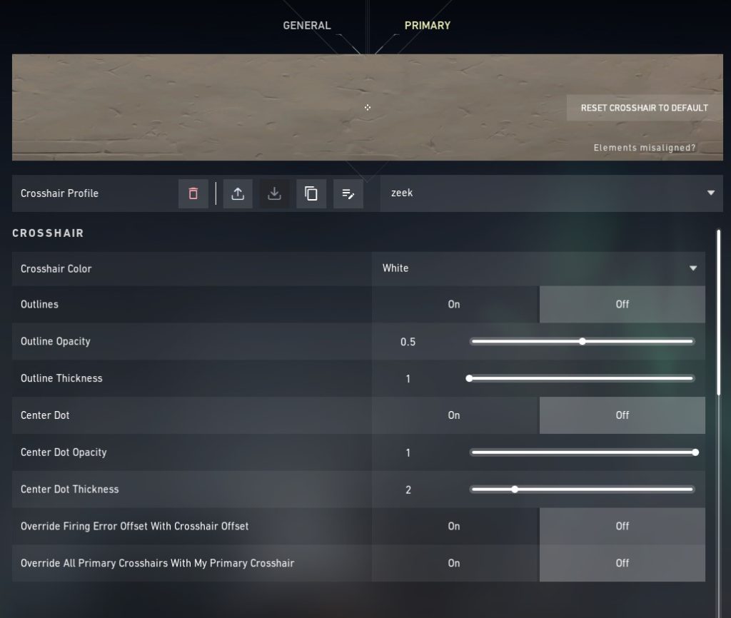 valorant dot crosshair settings