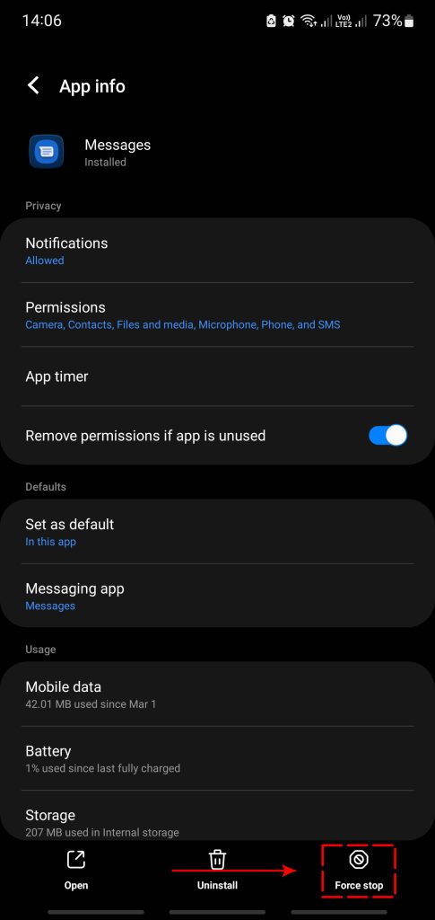 Android Messages force stop