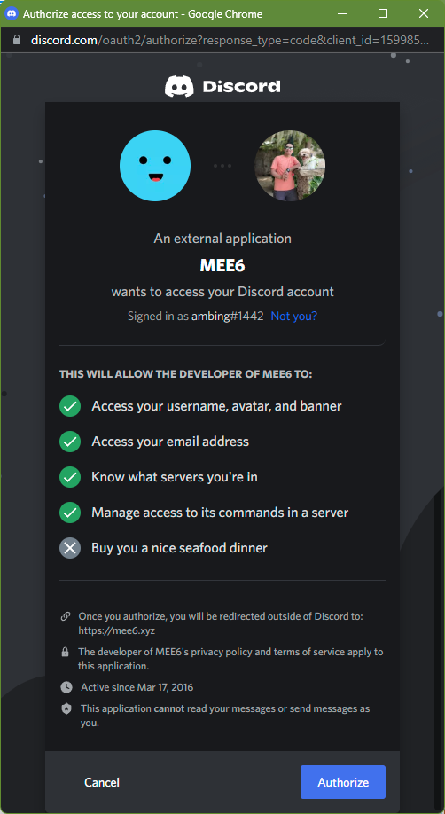 Authorize Discord