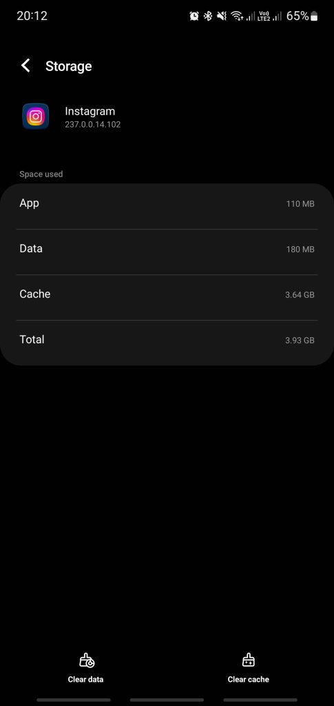 Instagram clear cache data