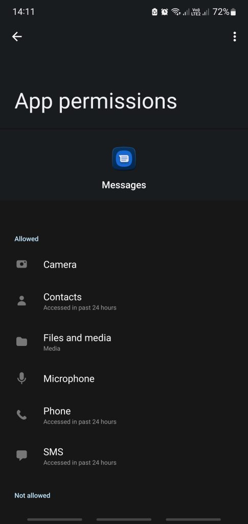 Messages app permissions