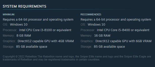 Sniper Elite 5 system requirements