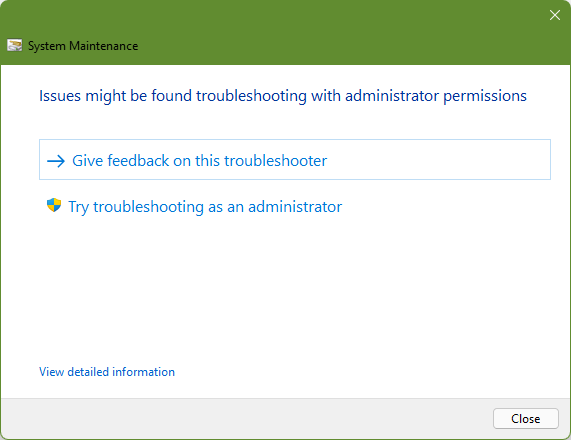 Try troubleshooting as admin