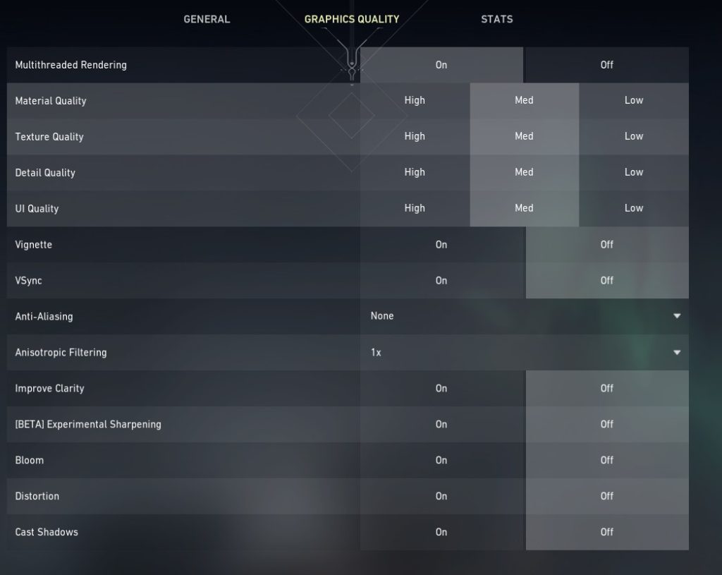 Under Graphics quality select these settings