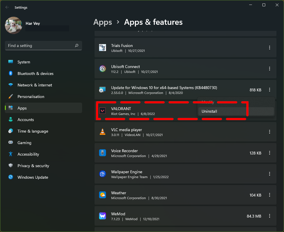 uninstall Valorant apps features