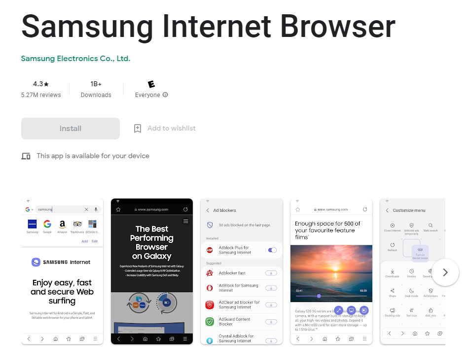 Samsung internet browser