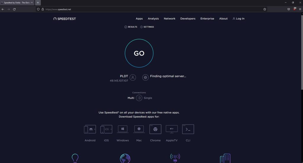 Type speedtest.net to have your internet speed check