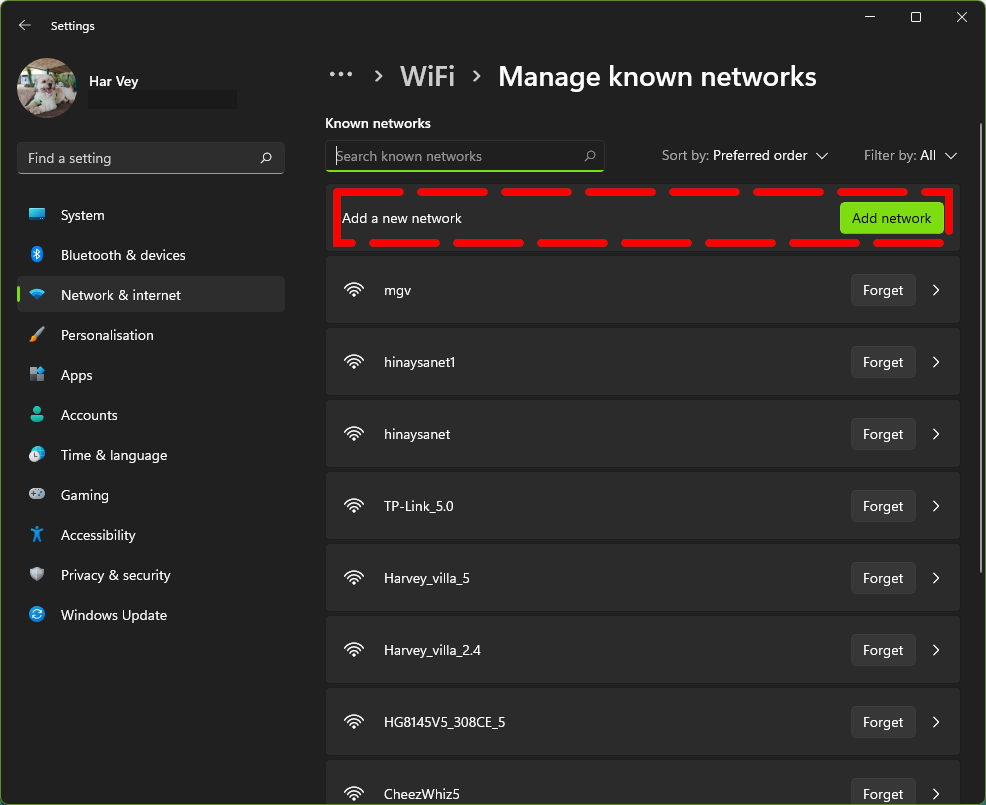 Windows 11 add network