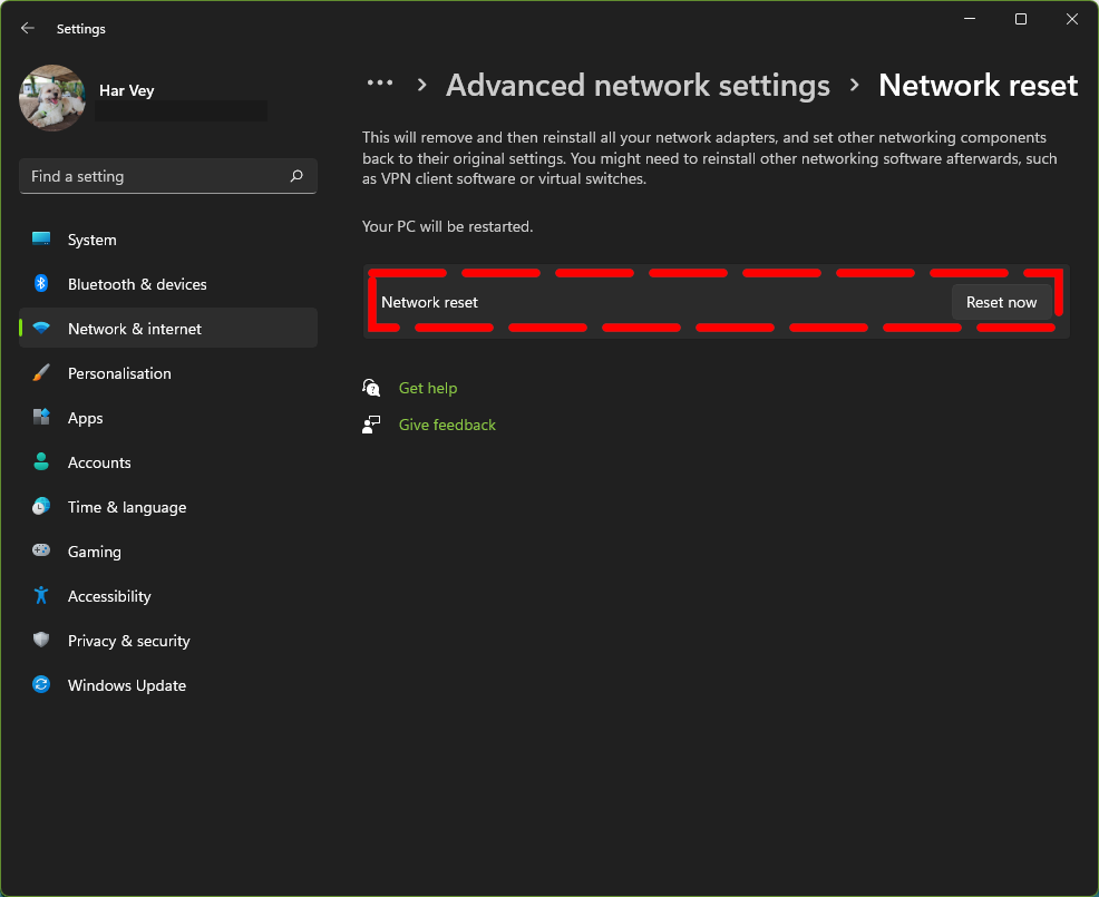 Windows 11 network reset