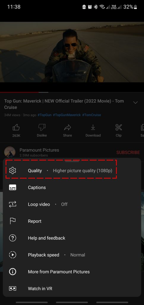 Youtube video quality