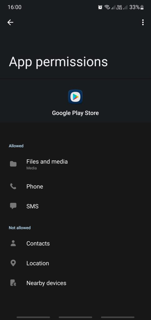Google Play Store permissions