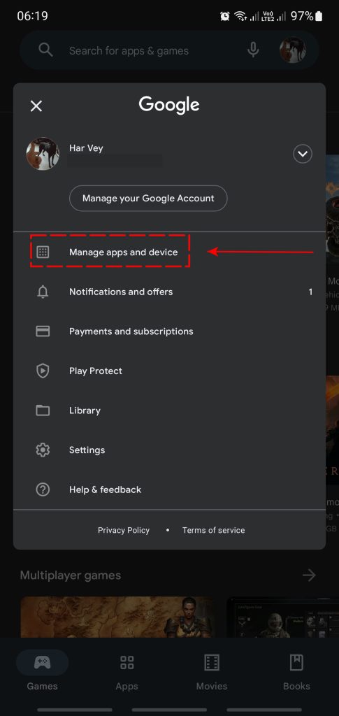 Manage apps and device play store