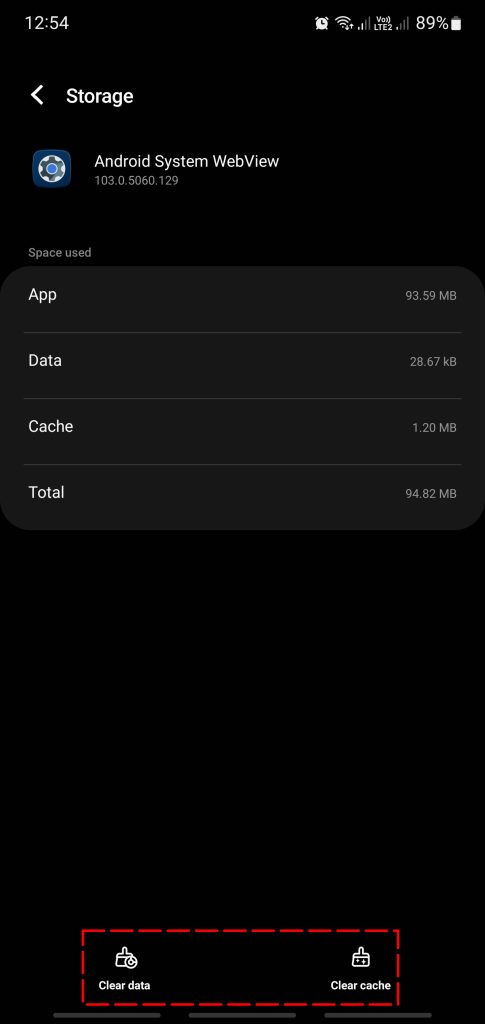 clear cache data android system webview 1