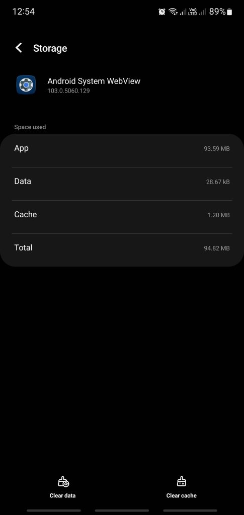 clear cache data android system webview