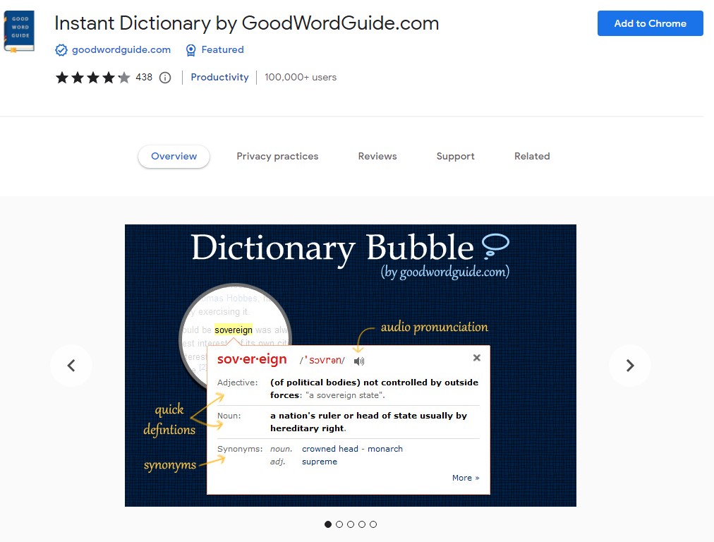 chrome add on dictionary