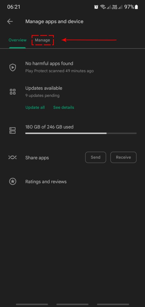 manage tab play store