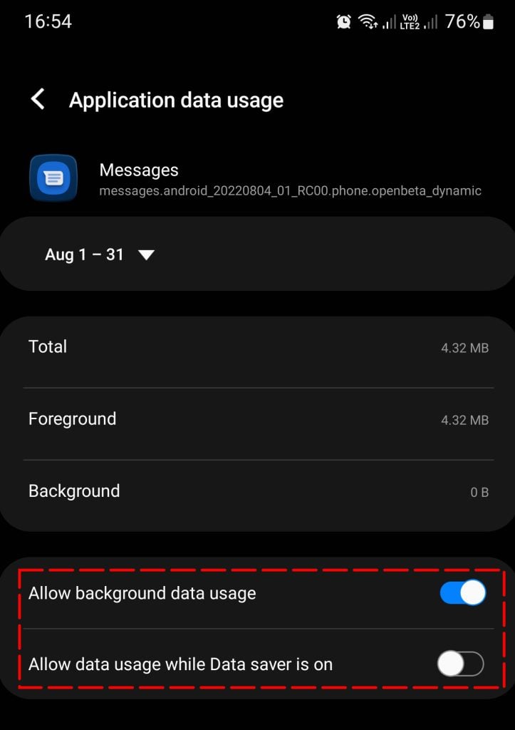 messages unrestricted background data
