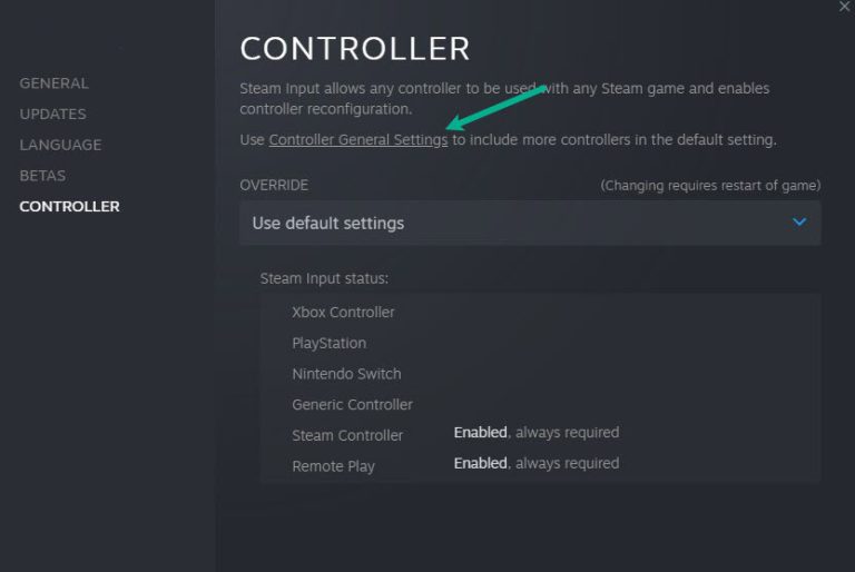 Click the general controller settings 