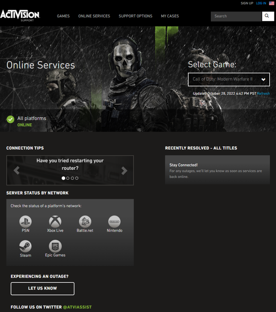 COD Modern warfare 2 server status