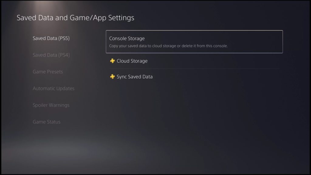Saved data and game app settings ps5 1
