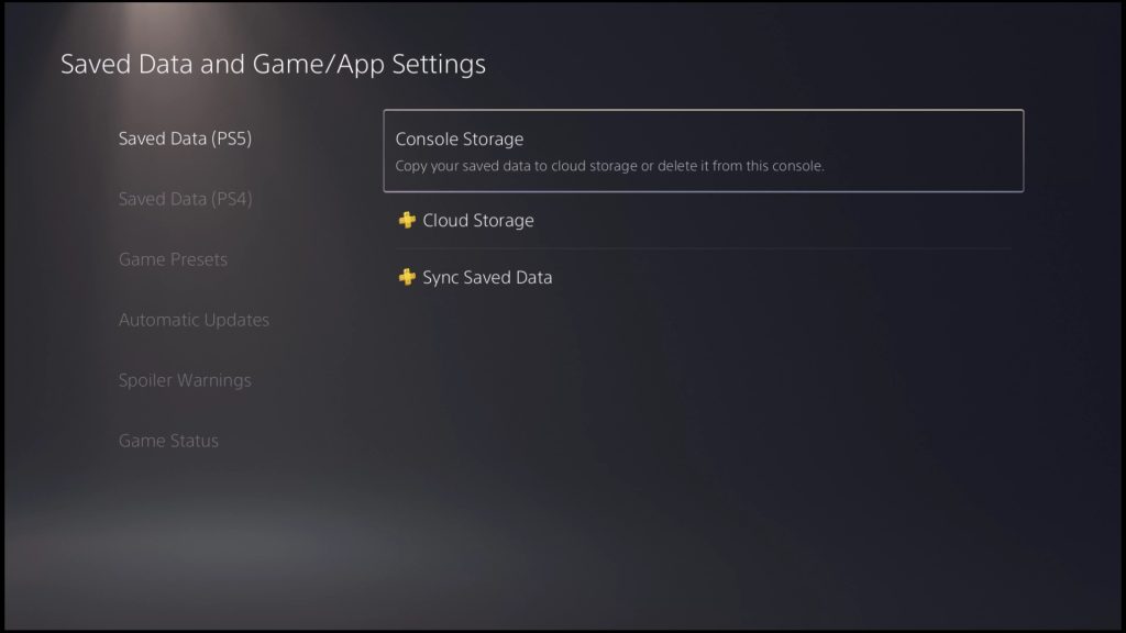 Saved data and game app settings ps5