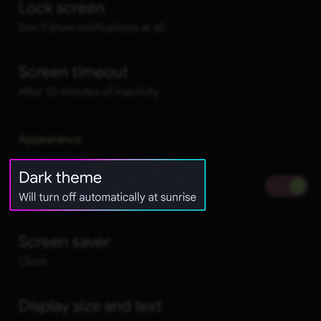 enable schedule dark theme pixel 7 4