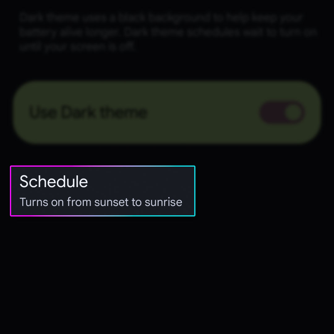 enable schedule dark theme pixel 7 6