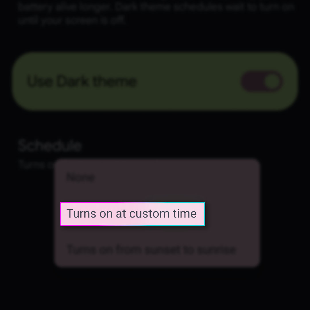enable schedule dark theme pixel 7 7