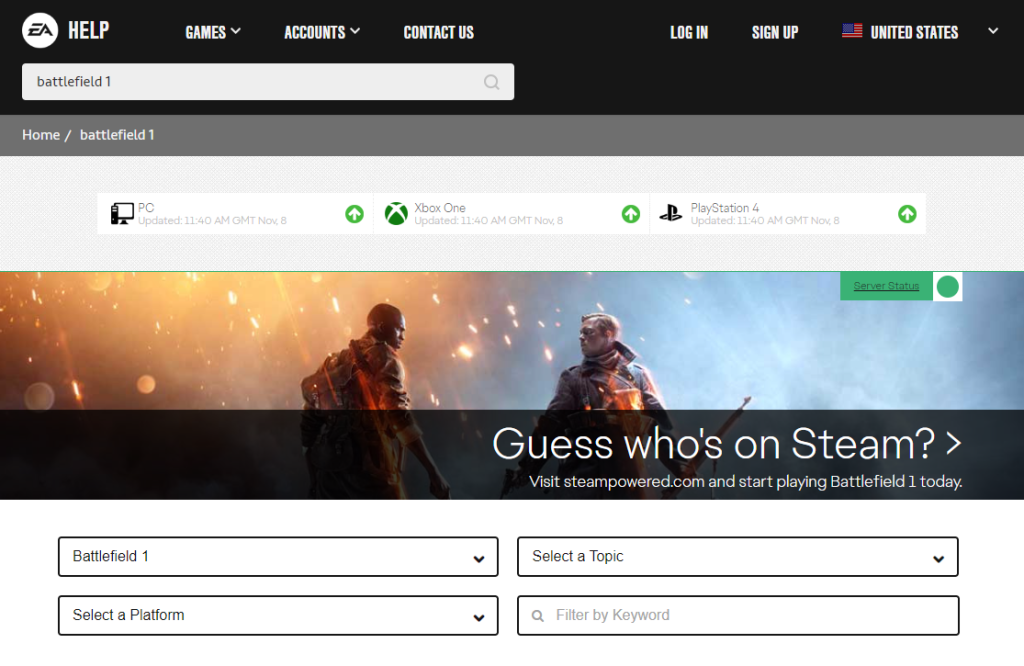 Battlefield 1 server status