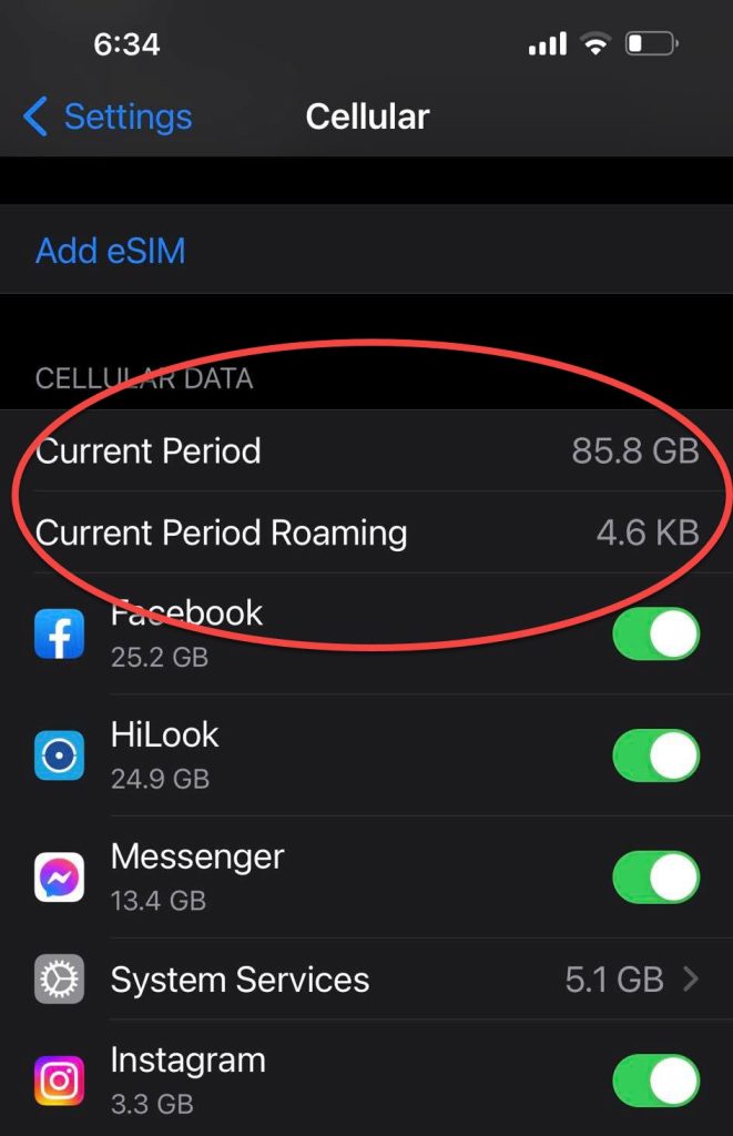 Check Mobile Data Usage