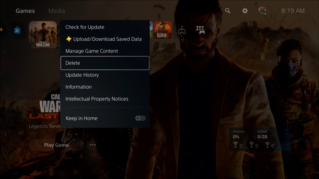 Delete Warzone PS5